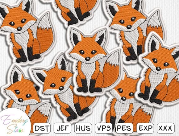 Cute Fox Patches Embroidery Design