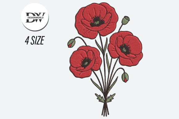 Red Poppy Flower Embroidery Design