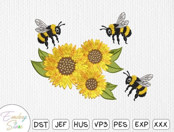 Sunflower Bumble Bee Embroidery Design